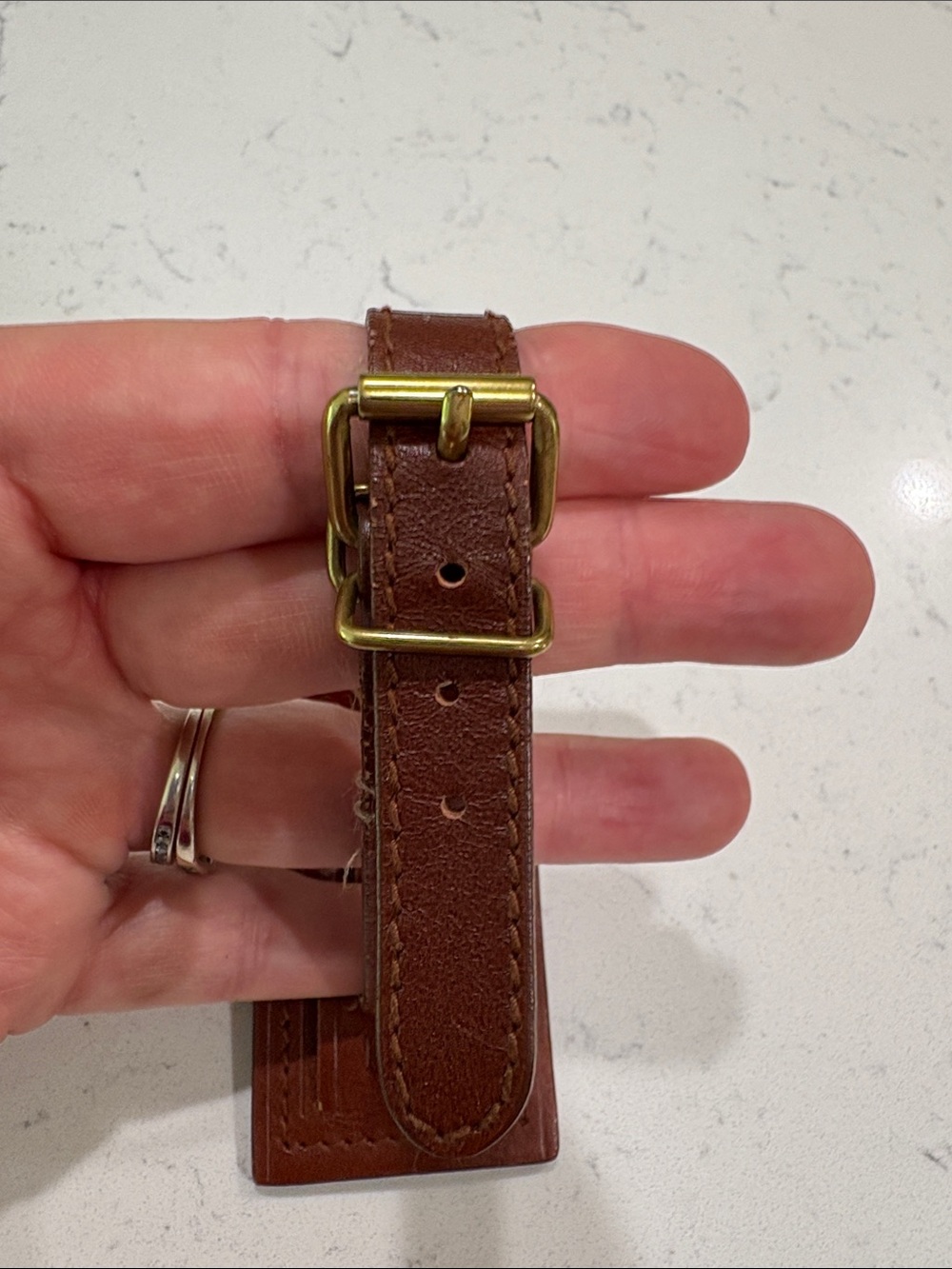Lauren Ralph Lauren Brown Leather Luggage Tag with Embossed RLL - Picture 6 of 6